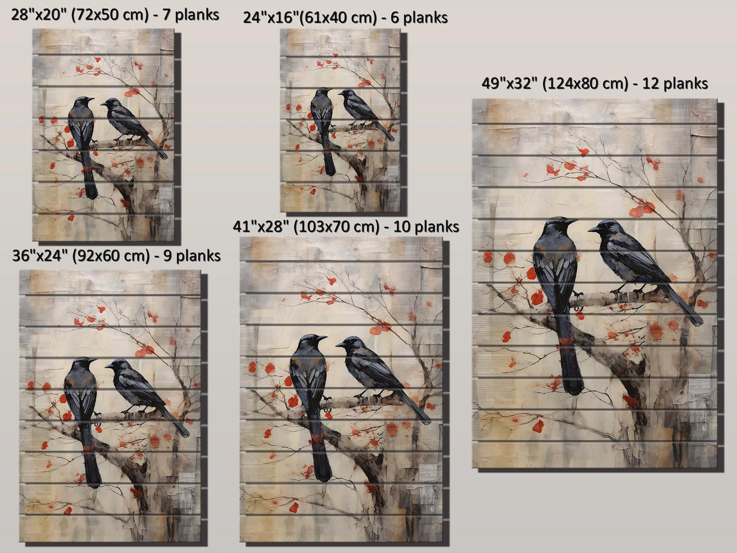Vintage Crow Art Print – Rustic Wildlife Wall Art On Natural Wood Planks