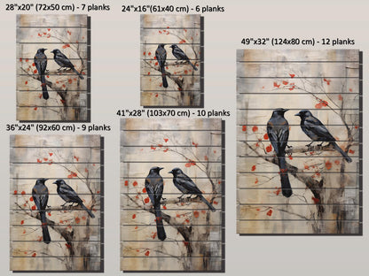 Vintage Crow Art Print – Rustic Wildlife Wall Art On Natural Wood Planks