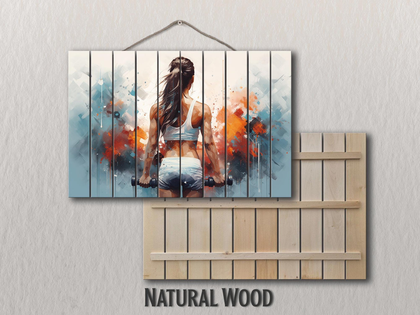 Women Workout Motivation Wooden Fitness Print – Natural Wood Wall Art, Gym Decor