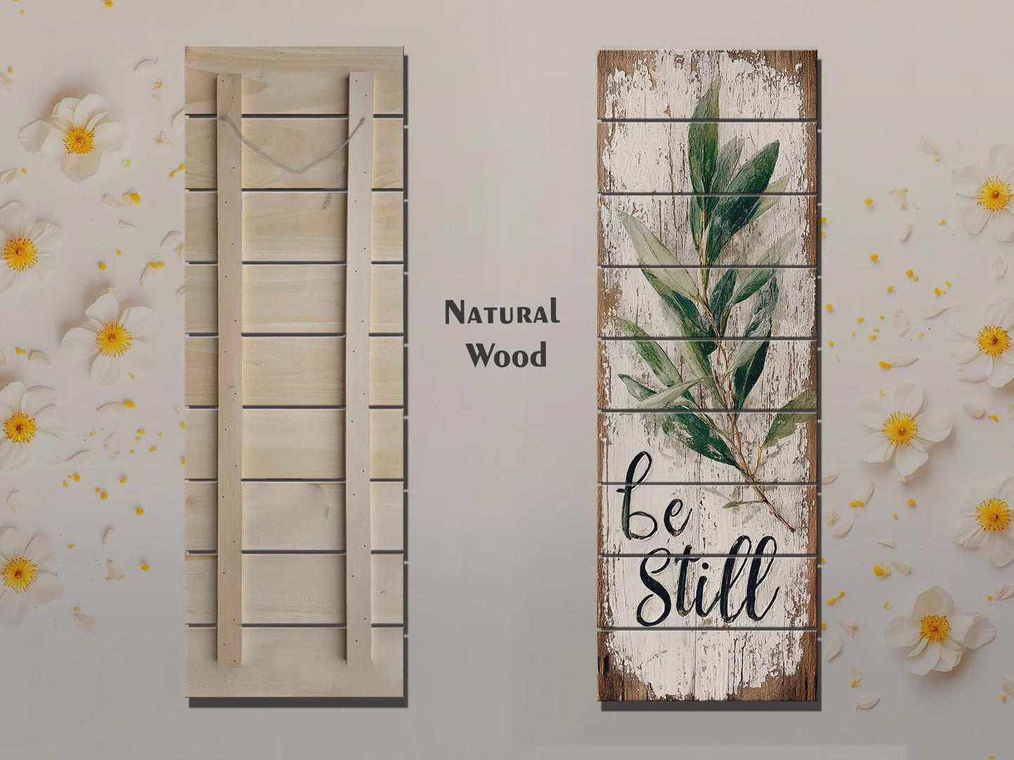 Rustic Wood Wall Art – Be Still Scripture Quote on Natural Wood Print