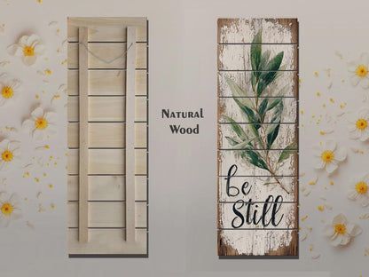 Rustic Wood Wall Art – Be Still Scripture Quote on Natural Wood Print