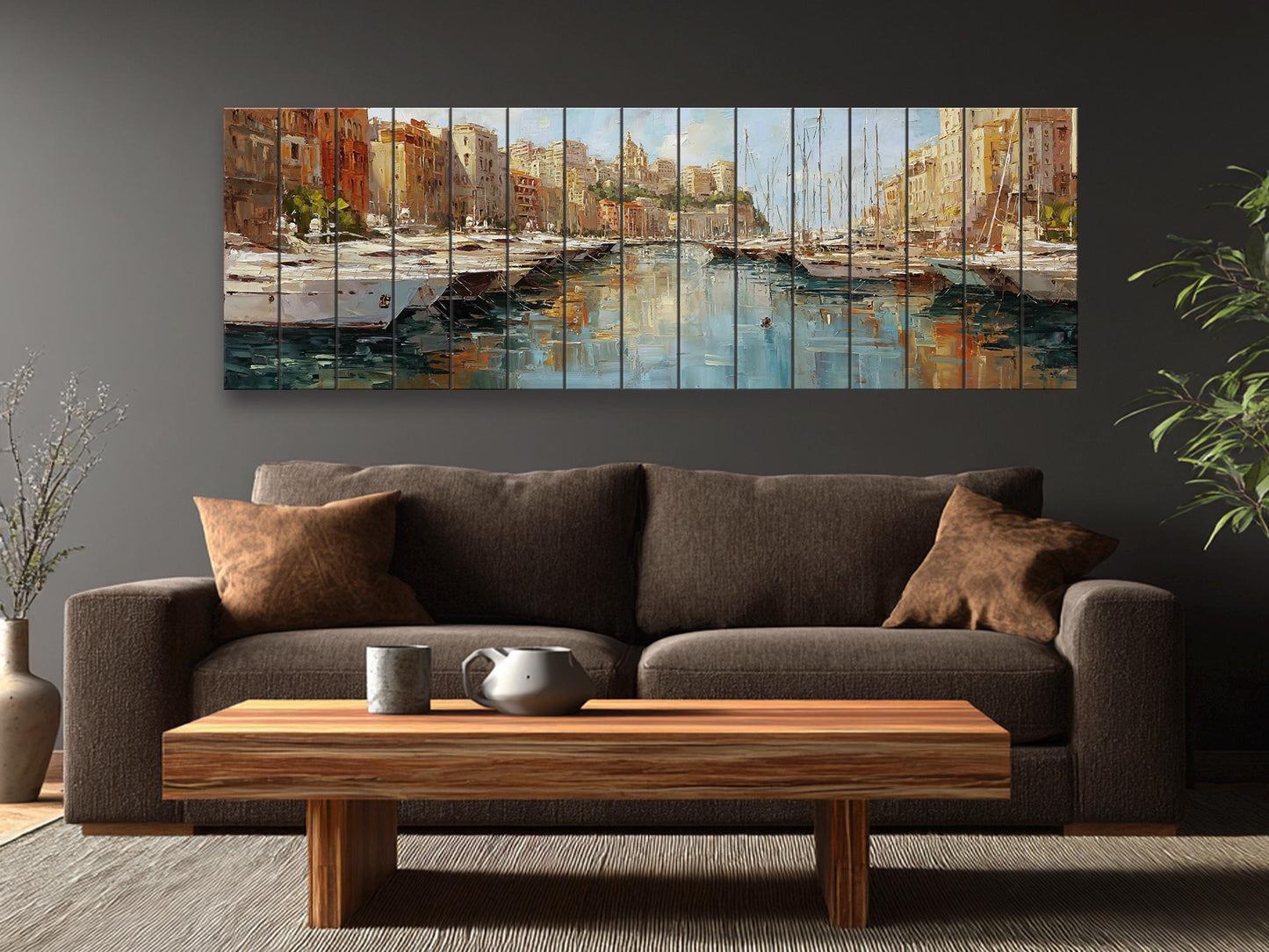 Monaco Harbor Wood Print – Rustic Wall Art | Beige Light Reflections on Distressed Wood