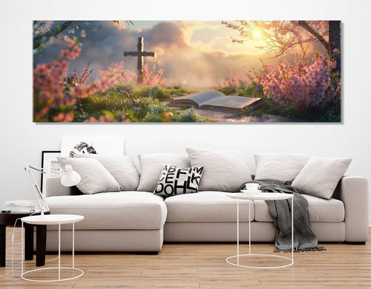 Religious Wall Art – Bible Canvas Print with Cross Canvas Art | Framed Ready to Hang