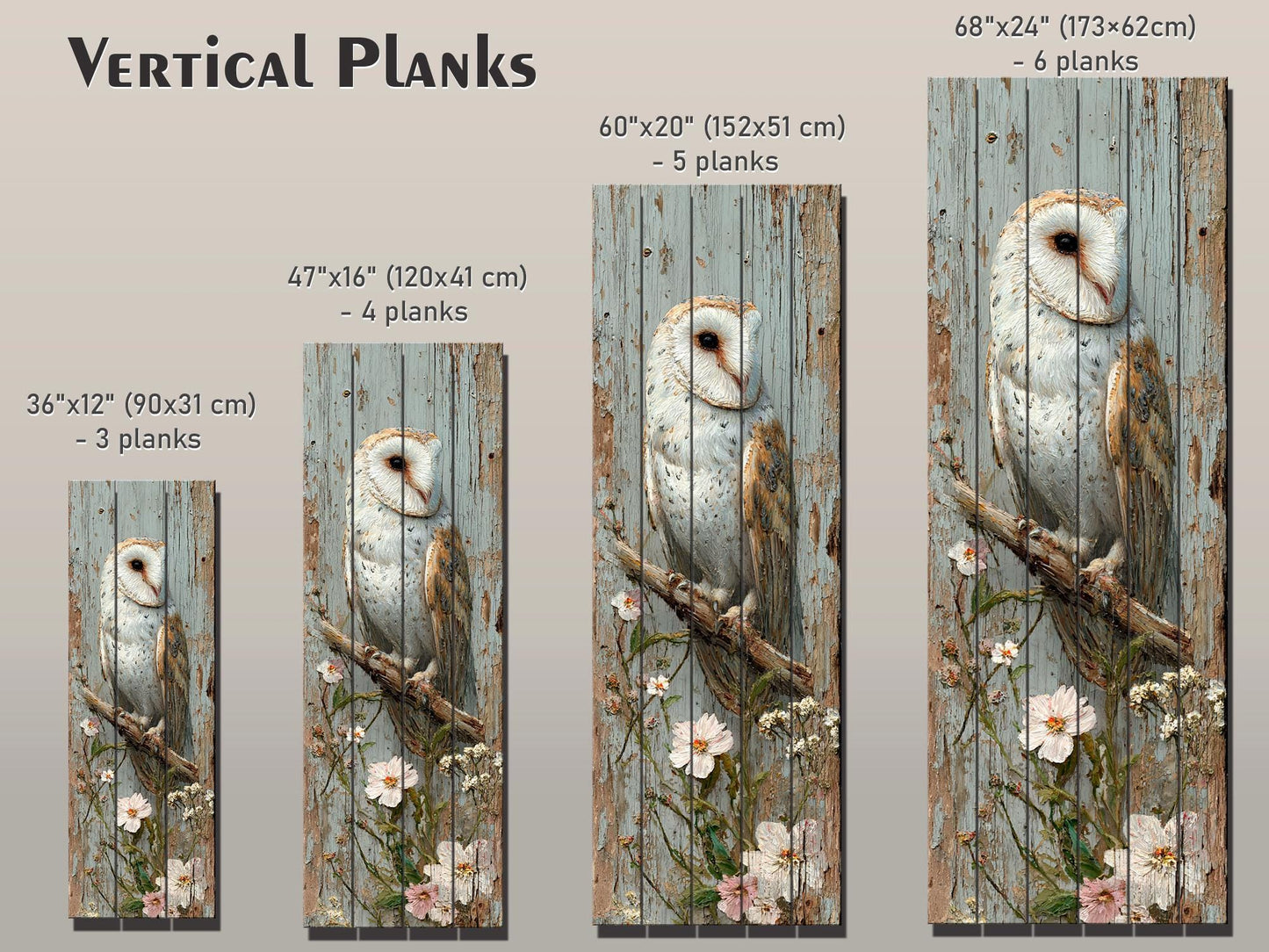 Rustic Wood Wall Art – Barn Owl and Wildflowers on Wood Planks – Farmhouse Nature Decor
