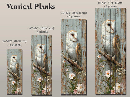 Rustic Wood Wall Art – Barn Owl and Wildflowers on Wood Planks – Farmhouse Nature Decor