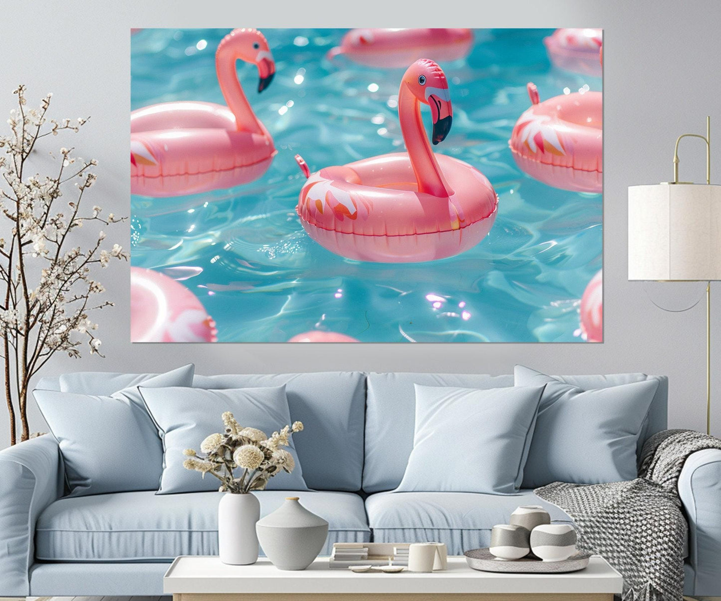 Pink Flamingo Canvas Print – Swimming Pool Wall Art | Framed Summer Decor