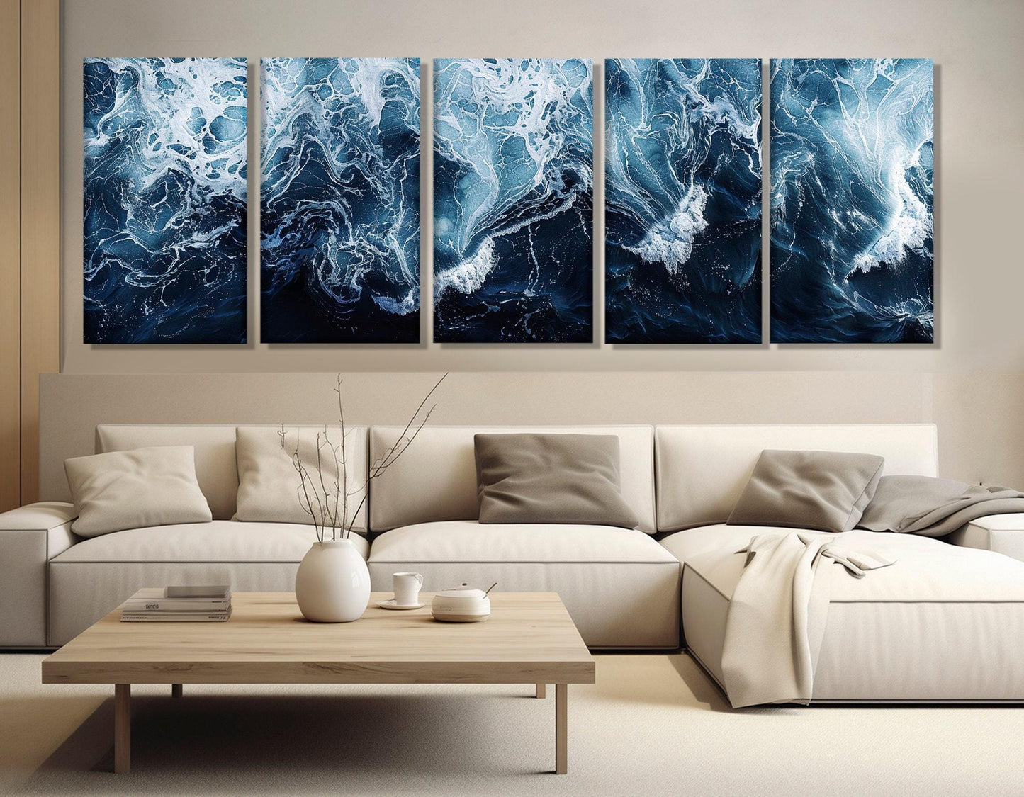 Deep Blue Ocean Canvas – Large Sea Painting | Framed Canvas Print, Ready to Hang