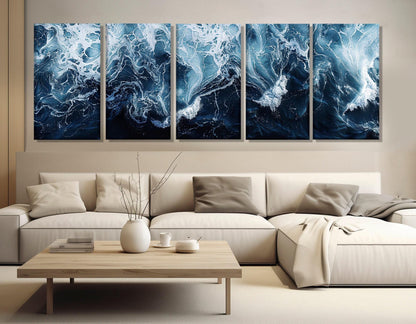 Deep Blue Ocean Canvas – Large Sea Painting | Framed Canvas Print, Ready to Hang