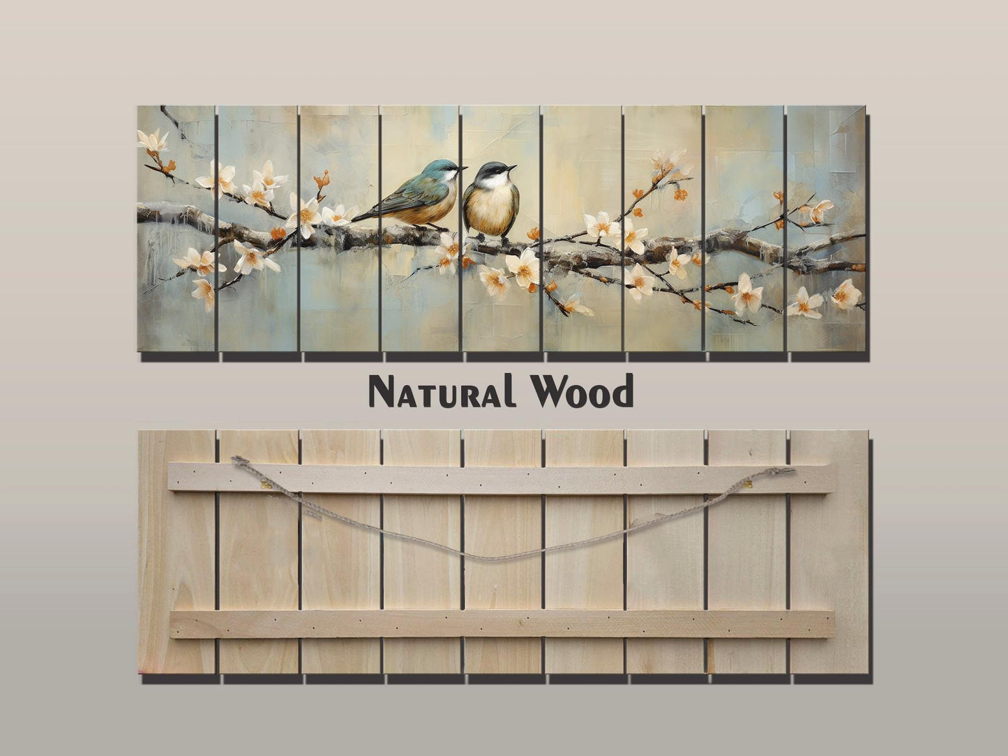 Rustic Wood Wall Art | Nature Wall Decor with Birds Print on Wood Planks, Fade Resistant
