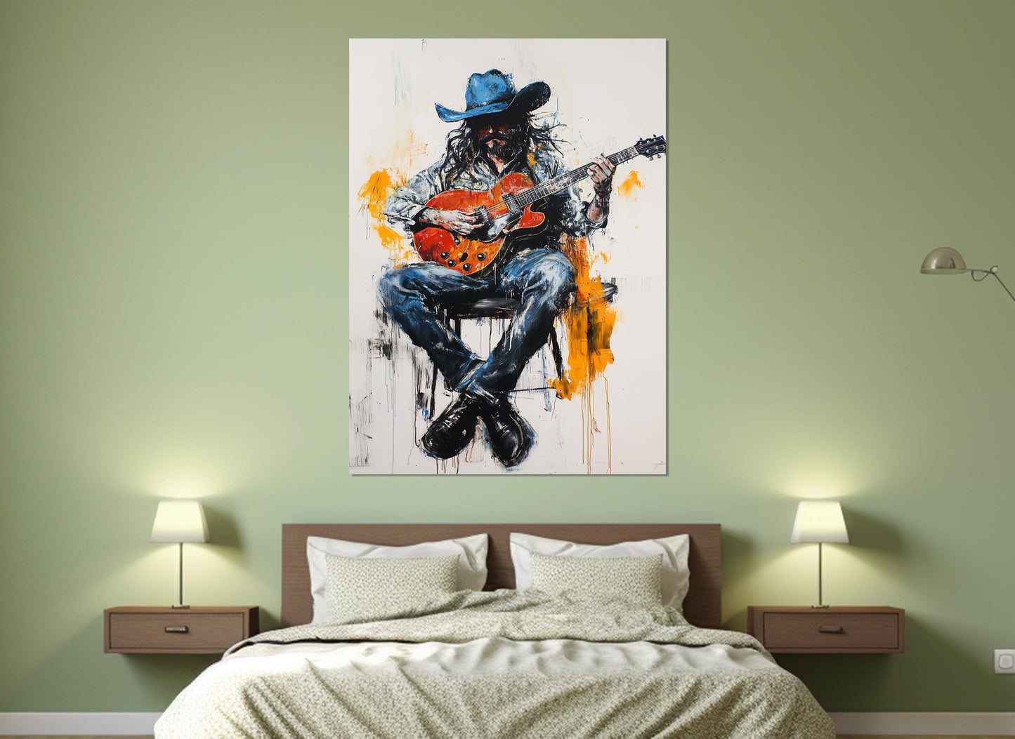 Cowboy Guitar Canvas – Abstract Guitar Print Framed Canvas Art Ready to Hang