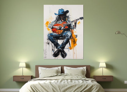Cowboy Guitar Canvas – Abstract Guitar Print Framed Canvas Art Ready to Hang