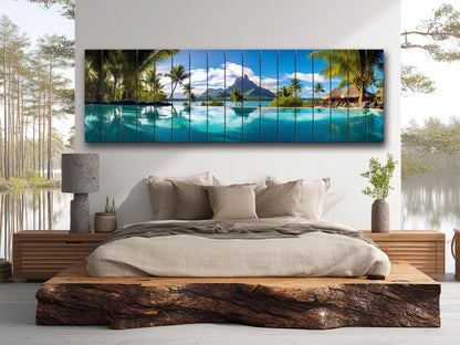 Tropical Wood Wall Art | Bora Bora Painting on UV Printed Natural Wood Plank Art