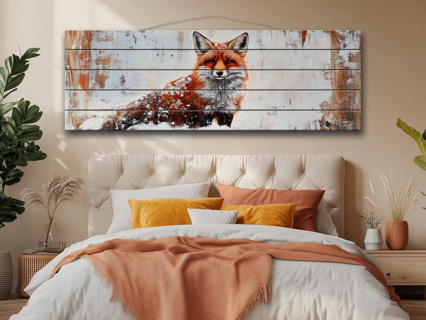 Wood Wall Art - Rustic Red Fox Print on Natural Wood | Forest Animal Decor