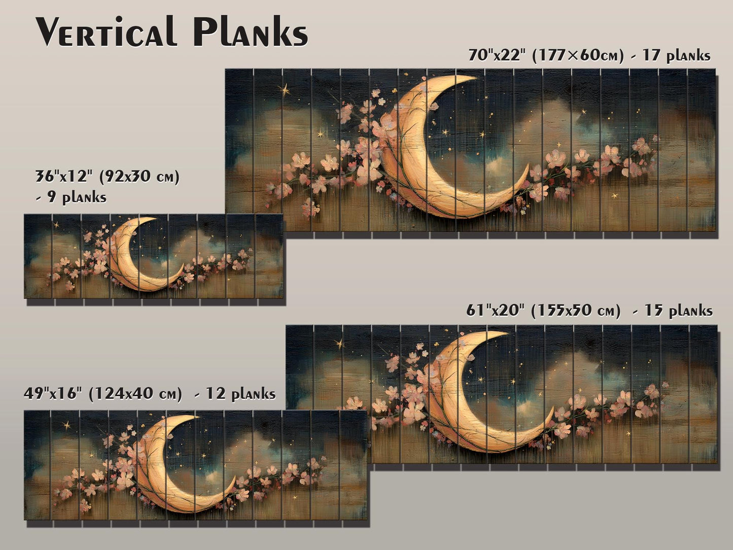 Crescent Moon Wall Art – Rustic Wood Print With Flowers | Boho Nursery Decor