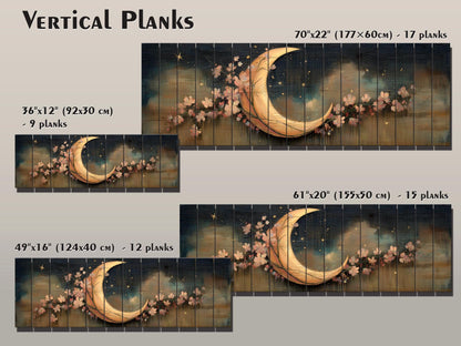 Crescent Moon Wall Art – Rustic Wood Print With Flowers | Boho Nursery Decor