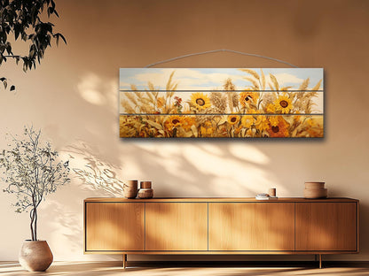 Rustic Wood Wall Art – Large Farmhouse Wall Decor with Sunflower Wood Print
