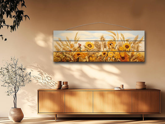 Rustic Wood Wall Art – Large Farmhouse Wall Decor with Sunflower Wood Print