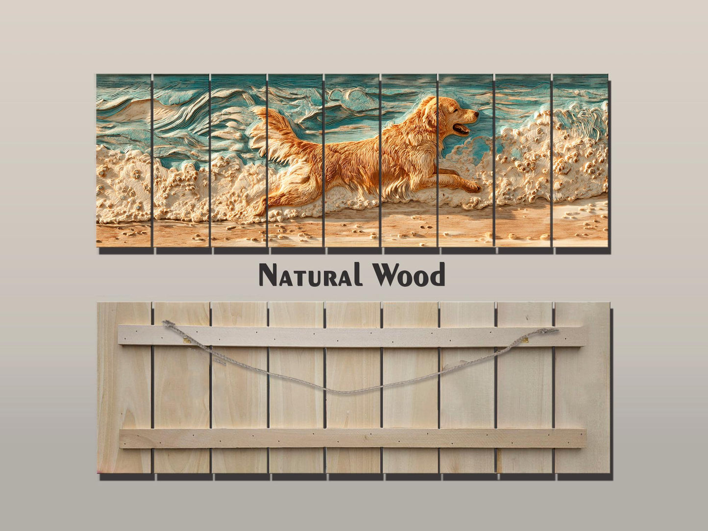 Golden Retriever Wall Art – Rustic Pet Painting on Textured Wood Panel, Cozy Home Decor