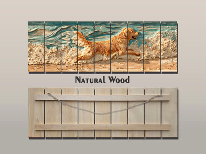 Golden Retriever Wall Art – Rustic Pet Painting on Textured Wood Panel, Cozy Home Decor