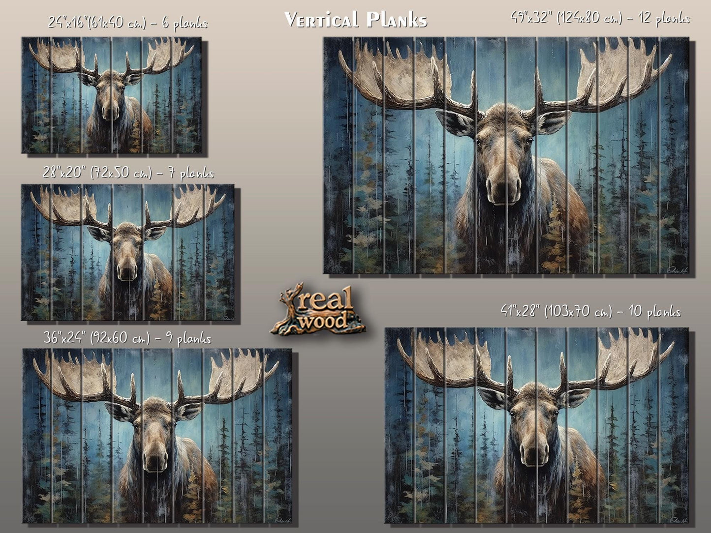 Rustic Moose Wall Art – Natural Wood Wall Decor With Wood Grain Texture