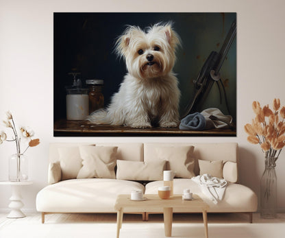 Cute Puppy Canvas Print - Framed Gallery Wrapped Cotton Canvas Art For Groomers Studio