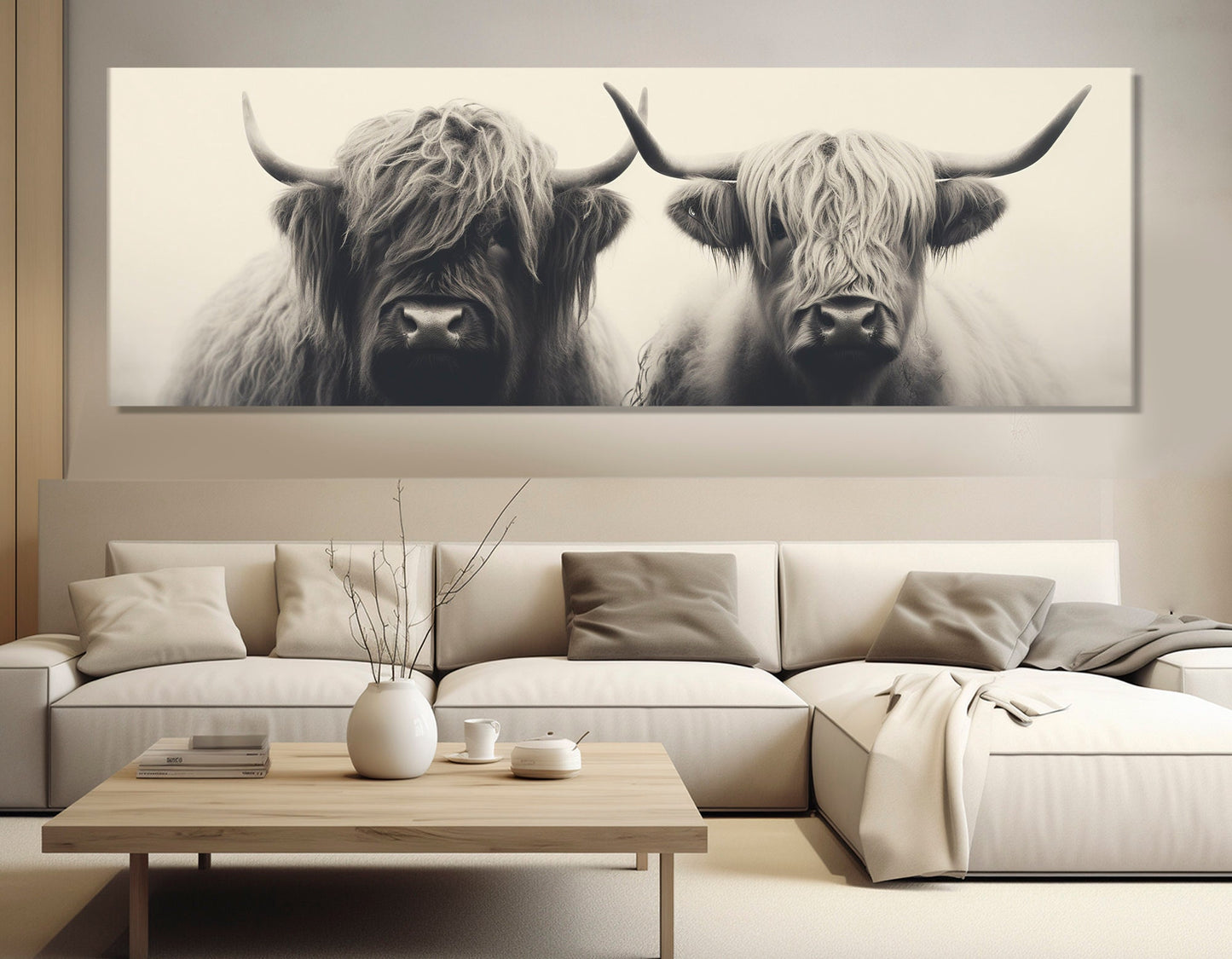 Highland Cows Canvas - Rustic Bedroom Decor | Romantic Animal Couple Print