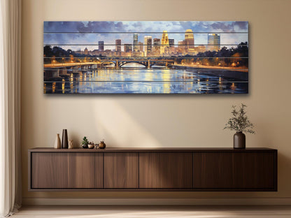 Minneapolis Wood Wall Art – Rustic Skyline Painting on Wood – Unique Natural Texture Decor