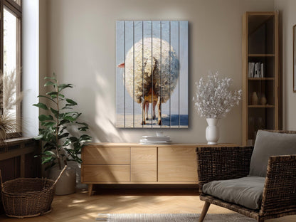 Funny Farmhouse Wall Art – Sheep Butt Print on Natural Wood Panel Decor