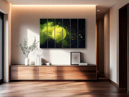 Tennis Wall Art – Abstract Tennis Painting on Natural Wood Plank Artwork