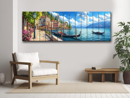Lake Como In Italy Print On Natural Wood- Landscape Wall Art