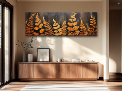 Golden Ferns Rustic Art Printed on Natural Wood – Botanical Wall Decor