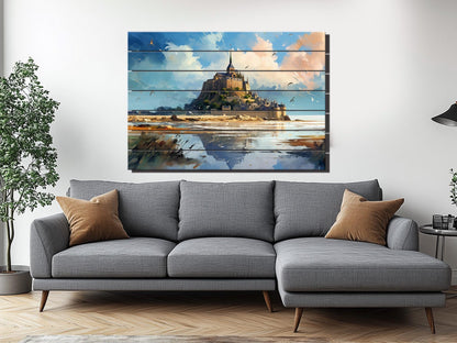 Mont-Saint-Michel Wood Art | Unique Wood Grain, French Wall Decor, Ready to Hang