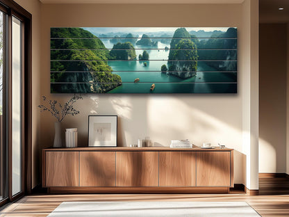 Vietnam Wood Wall Art – Large Hạ Long Bay Decor | Rustic Wood Wall Print