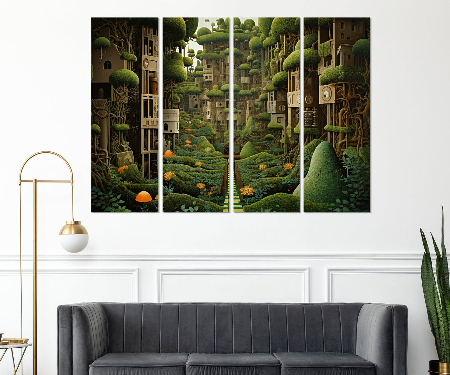 Abstract Garden Canvas - Framed Cotton Print | Fantasy Wall Art Green Painting