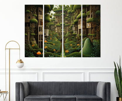 Abstract Garden Canvas - Framed Cotton Print | Fantasy Wall Art Green Painting