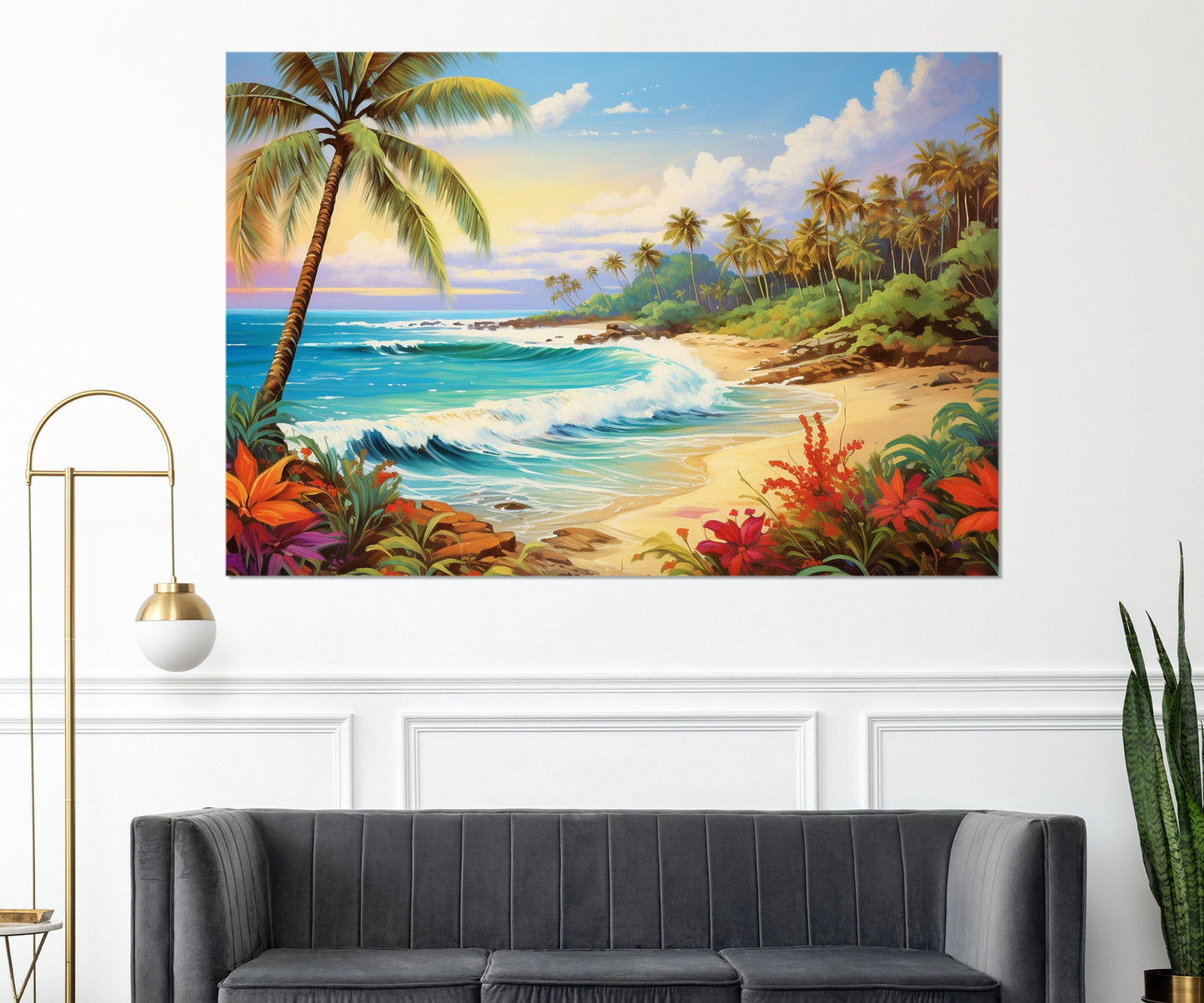 Tropical Beach Painting – Colorful Coast Canvas Print | Framed & Ready to Hang