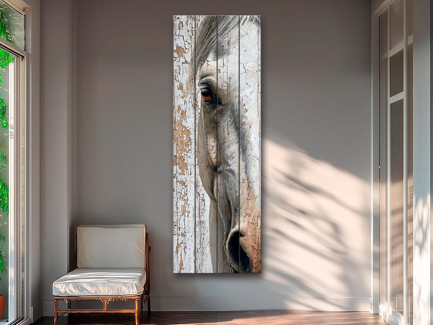 Rustic Wood Wall Art – Horse Portrait Print on Textured Wood Panel for Cozy Farmhouse Decor