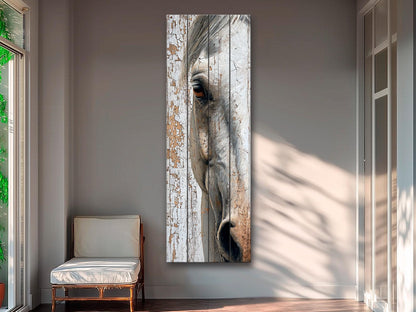 Rustic Wood Wall Art – Horse Portrait Print on Textured Wood Panel for Cozy Farmhouse Decor