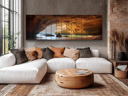 Benagil Cave Wall Art – Natural Wood  Print| Portugal Coastal Scene Print