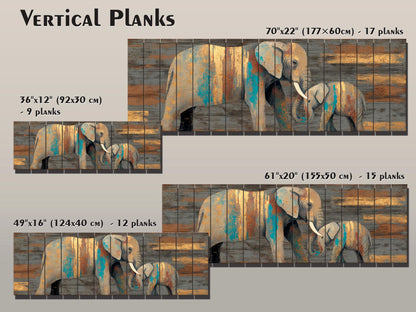Wood Wall Art - Mother Elephant with Her Calf Print on Natural Wood, Elephants Wall Art, Rustic Elephants Painting, Country Wall Art
