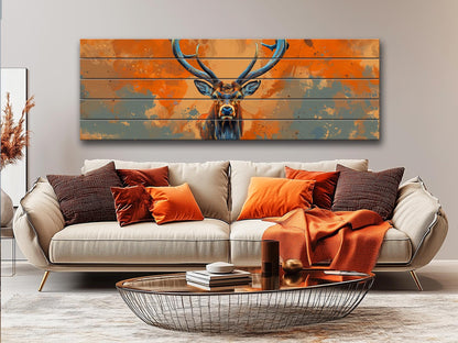 Wood Wall Art – Majestic Deer Print on Natural Wood with Rustic Grain Texture