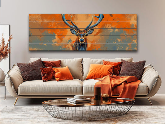 Wood Wall Art – Majestic Deer Print on Natural Wood with Rustic Grain Texture