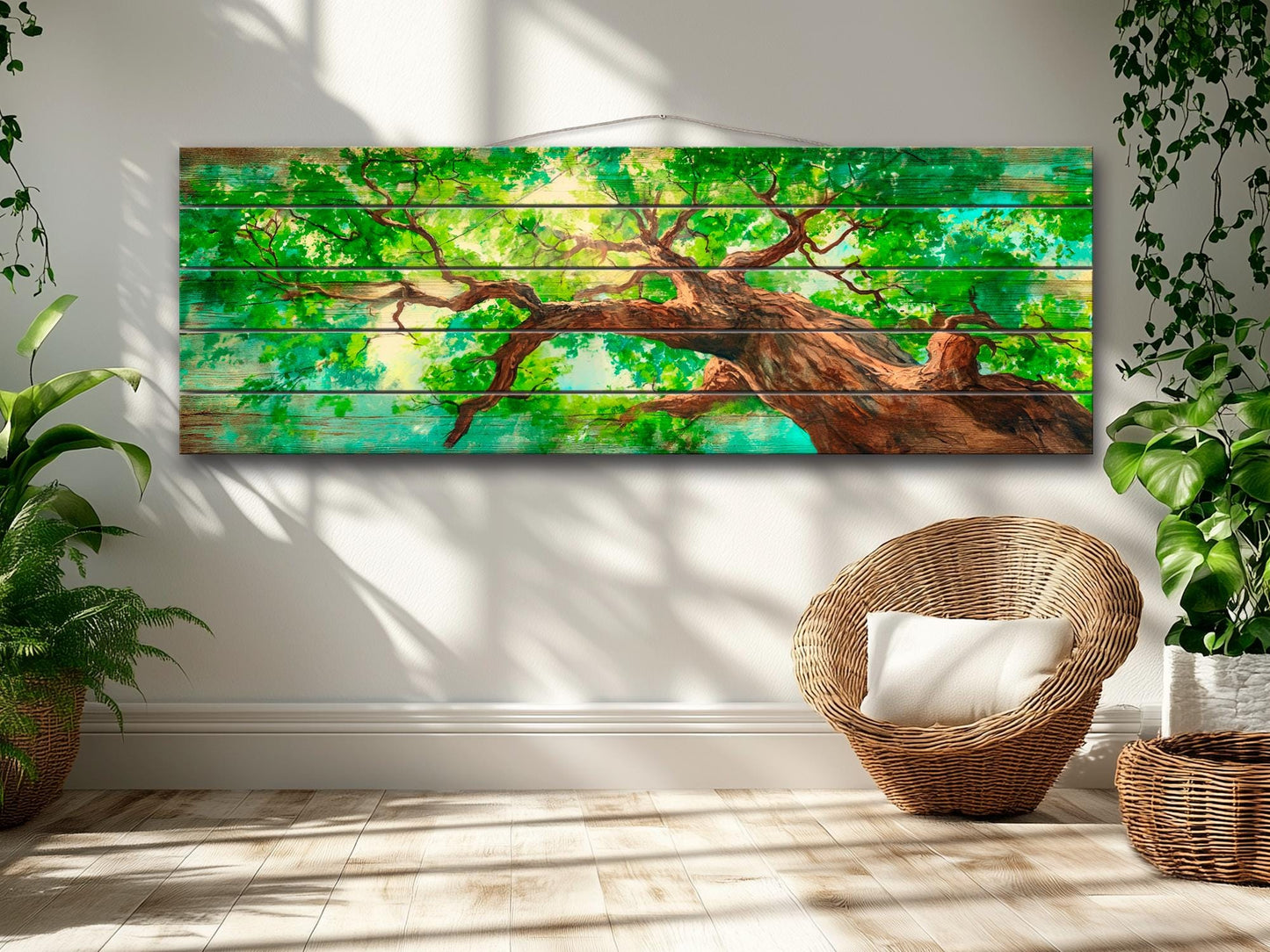 Wood Wall Art – Majestic Tree Painting on Natural Wood Print | Rustic Forest Decor