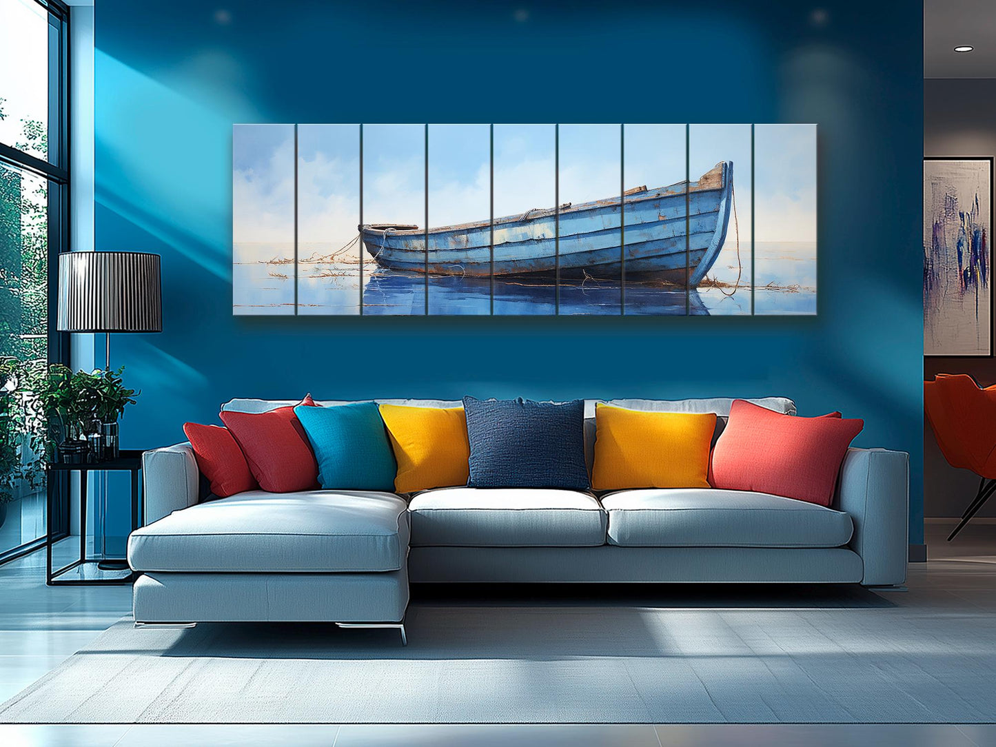 Rustic Blue Boat Art – Natural Wood Wall Art | Coastal Decor, Ready to Hang