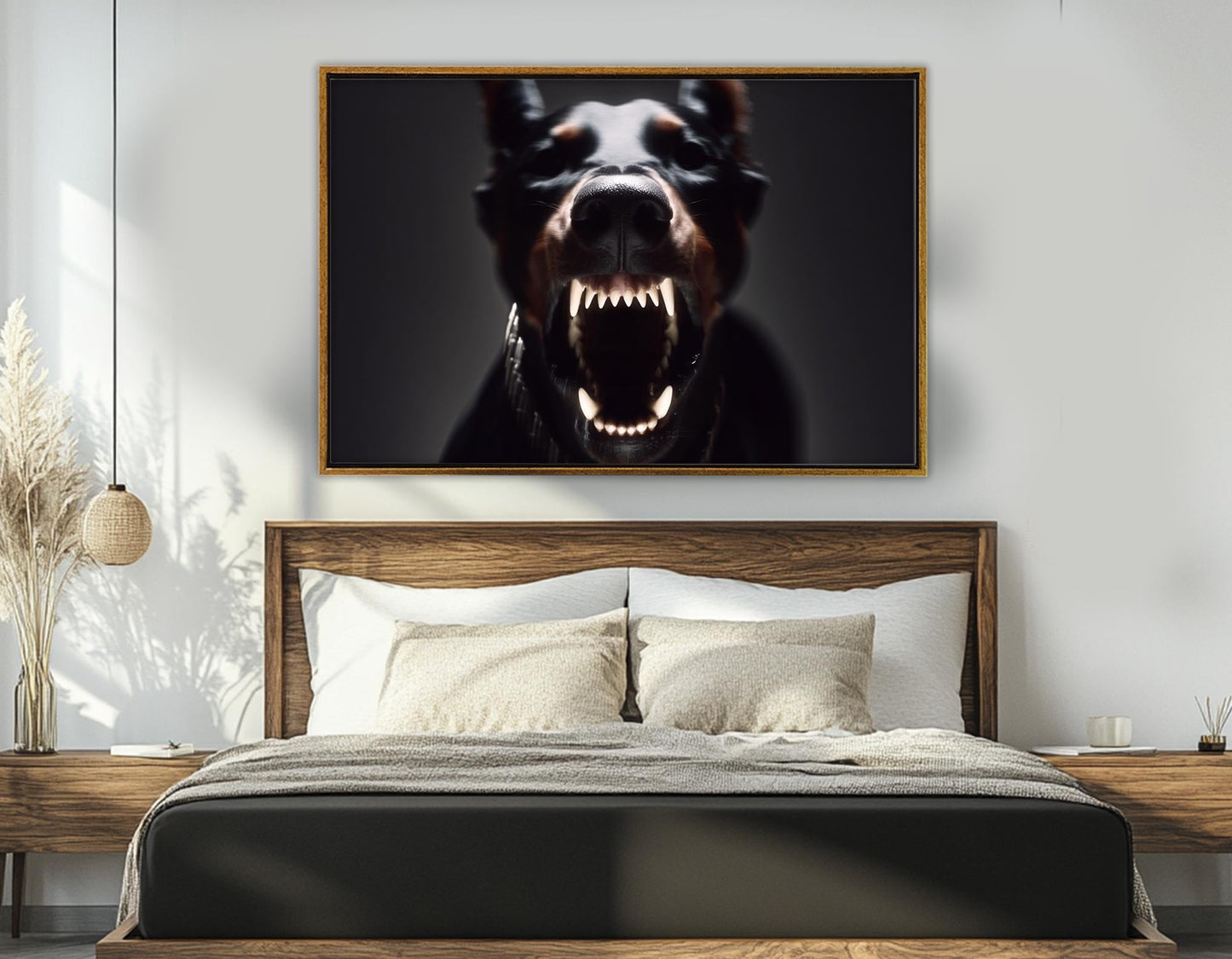 Doberman Canvas Art – Aggressive Barking Portrait | Framed Ready to Hang