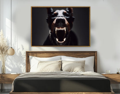 Doberman Canvas Art – Aggressive Barking Portrait | Framed Ready to Hang