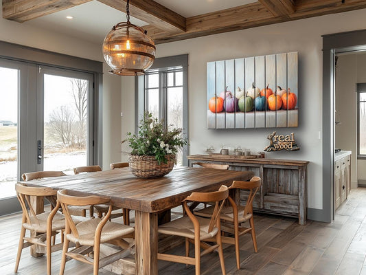 Rustic Wood Wall Art – Pumpkins Wall Decor | Cozy Farmhouse Decor | Natural Wood Prints