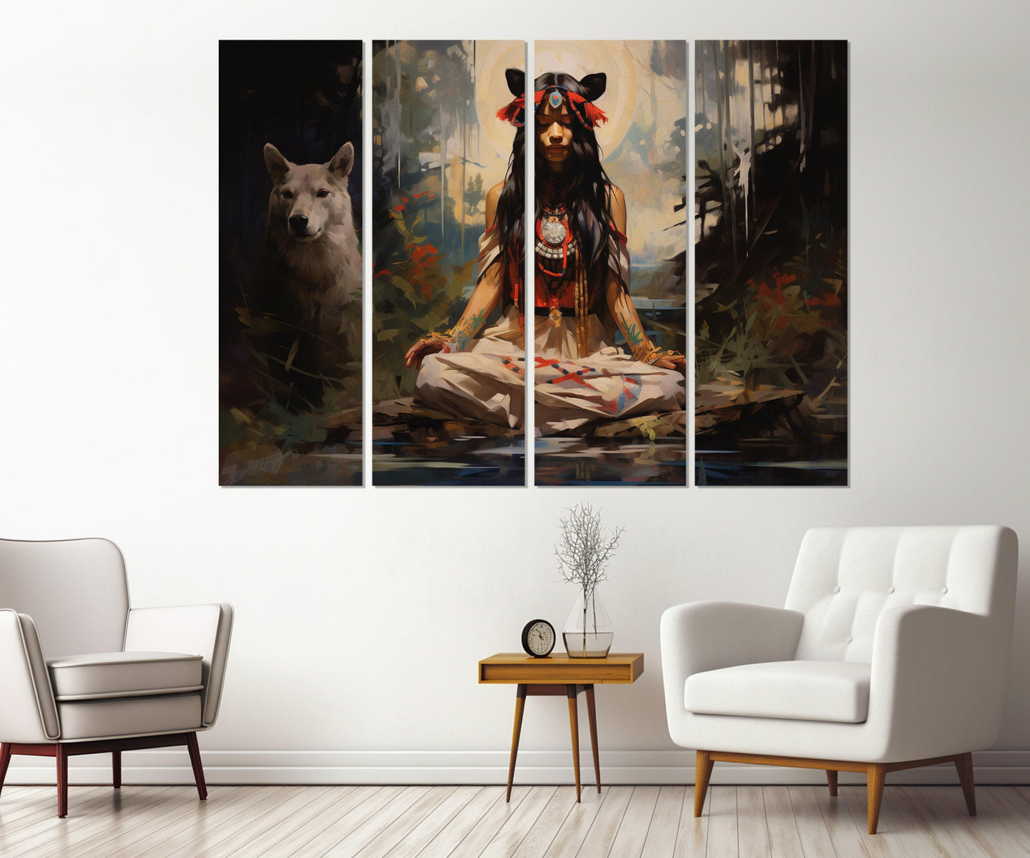 Native American Wall Art – American Indian Painting on High Quality Cotton Canvas, Ready to Hang
