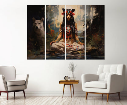 Native American Wall Art – American Indian Painting on High Quality Cotton Canvas, Ready to Hang