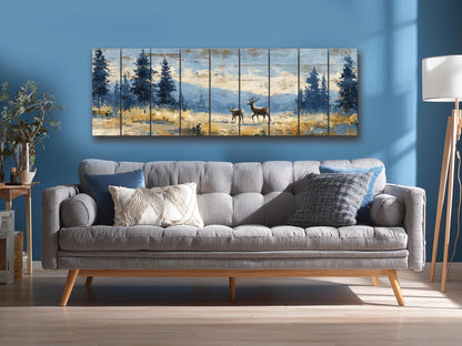 Deer Wood Art – Rustic Cabin Decor | Handcrafted Natural Wood Print with Meadow Deer Painting